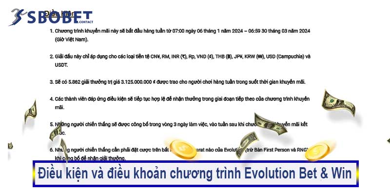 Evolution Bet & Win 2 Điều kiện và điều khoản chương trình Evolution Bet & Win